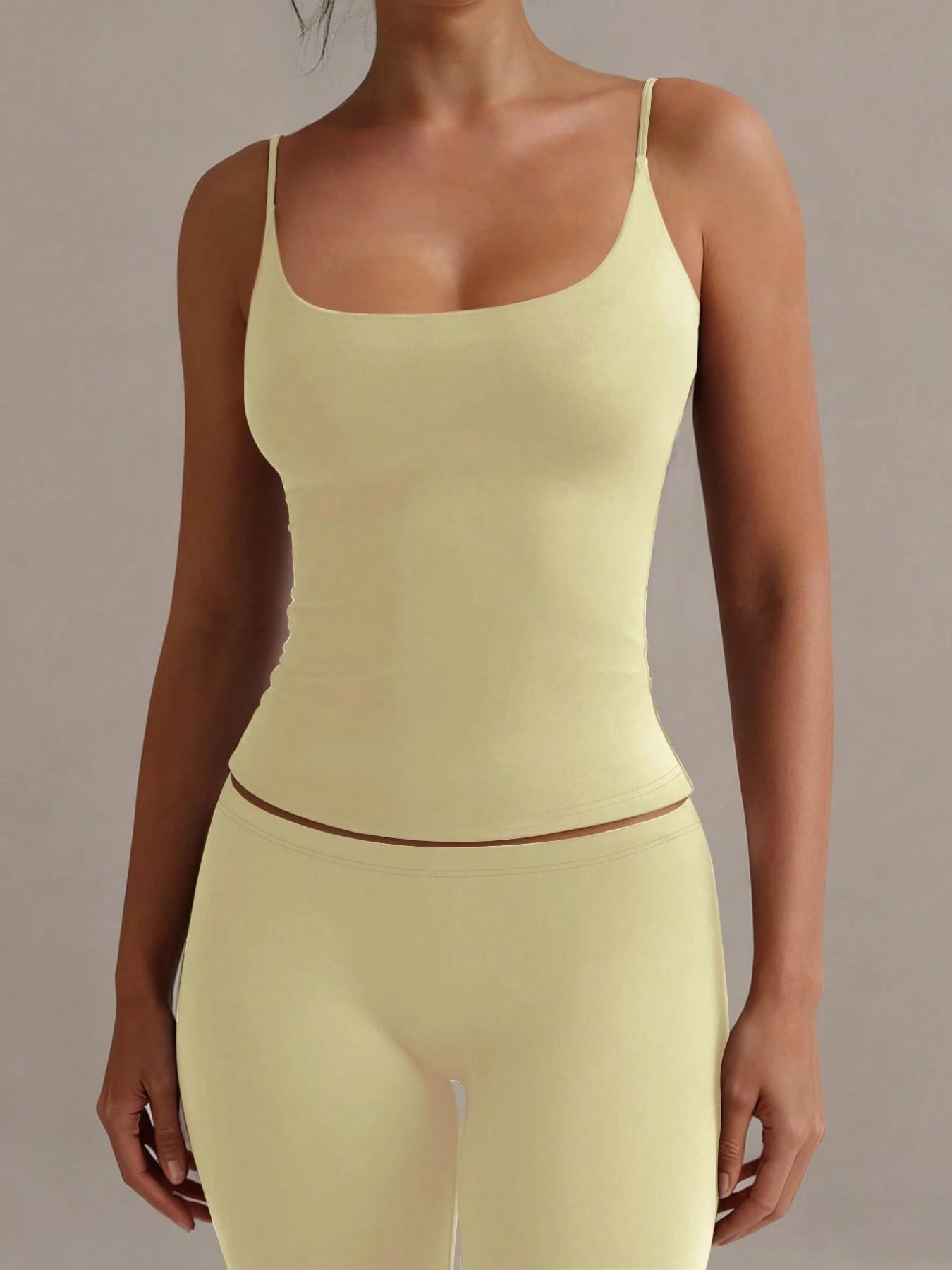 Basic Solid Color U-Neck Sleeveless Breathable Tank Top, Minimalist, Adjustable Shoulder Straps, Spaghetti Strap, Summer Versatile Outerwear Inner Layer Vest, Casual Wear, Womenswear, Casual Everyday Wear