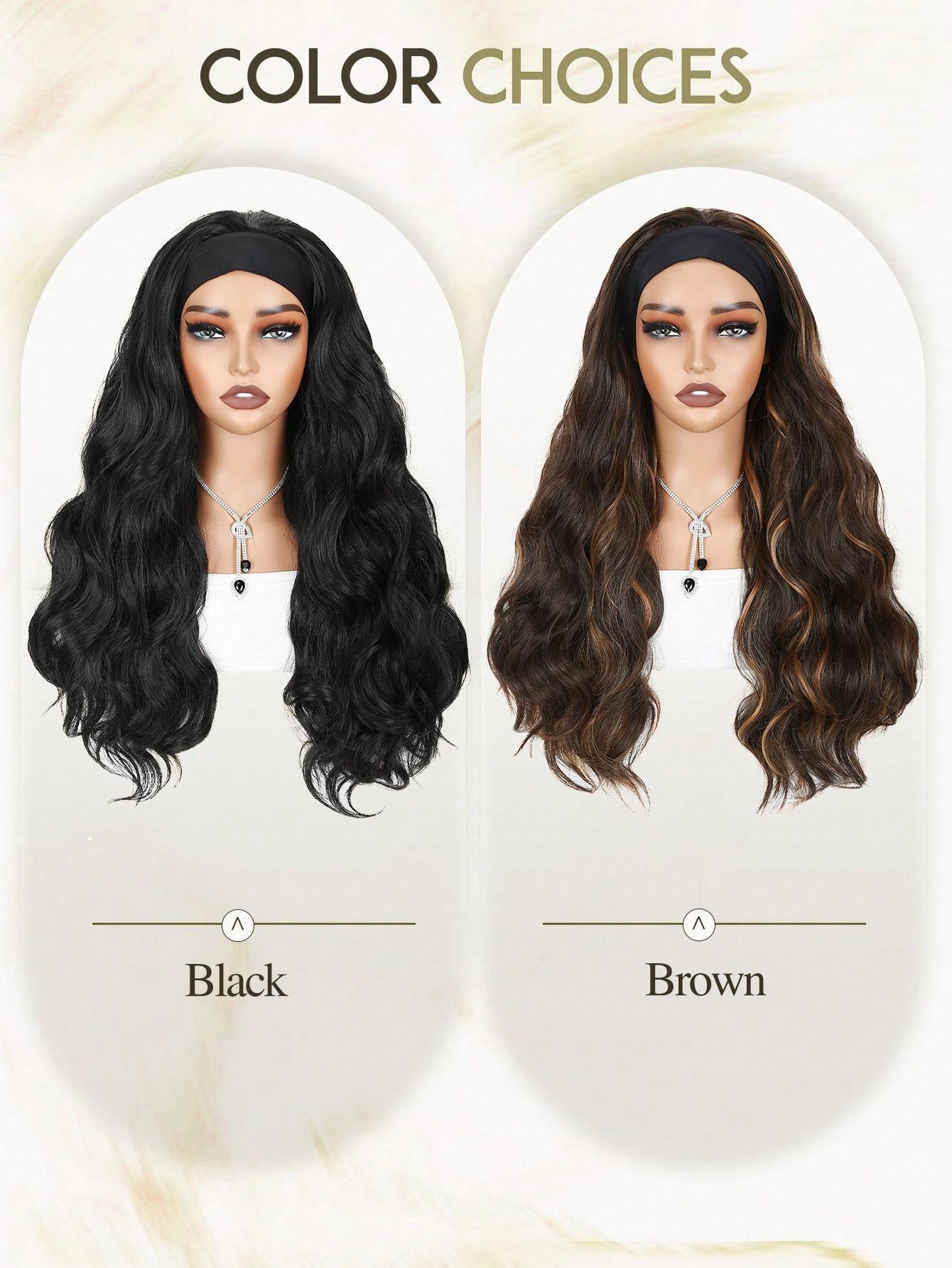 Long Wavy Headband Wig for Women, Blonde Highlight, 200% Density, Glueless, Synthetic Fiber Wigs, Party Daily Use, All Seasons