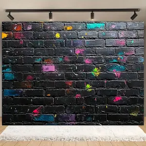 2D flat surface, 1 piece city graffiti brick wall backdrop, available in black and white and colorful designs - Lightweight fabric suitable for home decoration, weddings, birthdays, Christmas parties, photo booths - Modern wall decoration - Tool-free inst