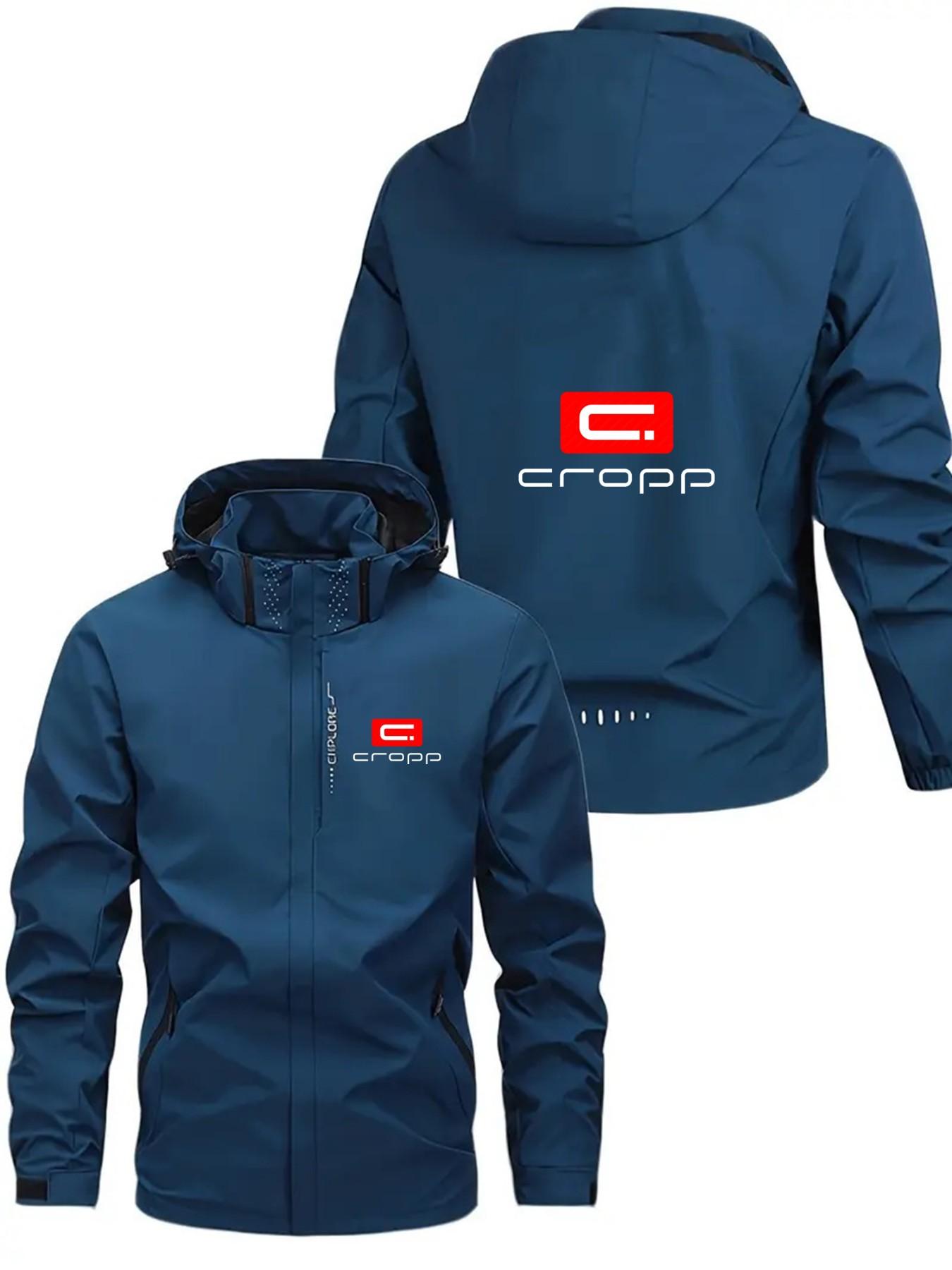 Men's Fashion Jacket with Cfopp Logo, Stylish Zipper Pockets, Casual Hooded Design, Polyester Material, Spring & Fall Wear