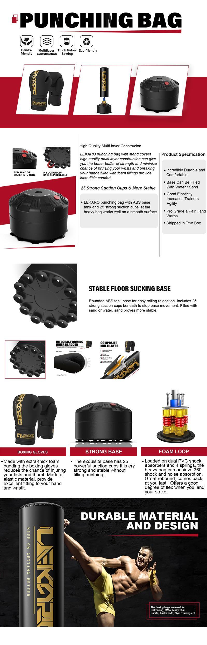 LEKÄRO Punching Bag with Boxing Gloves,Heavy Boxing Bag with Stand for Adult Teens, Kickboxing Bag for Thai Fitness Ultra Stable Base High Elasticity,Outdoorfun