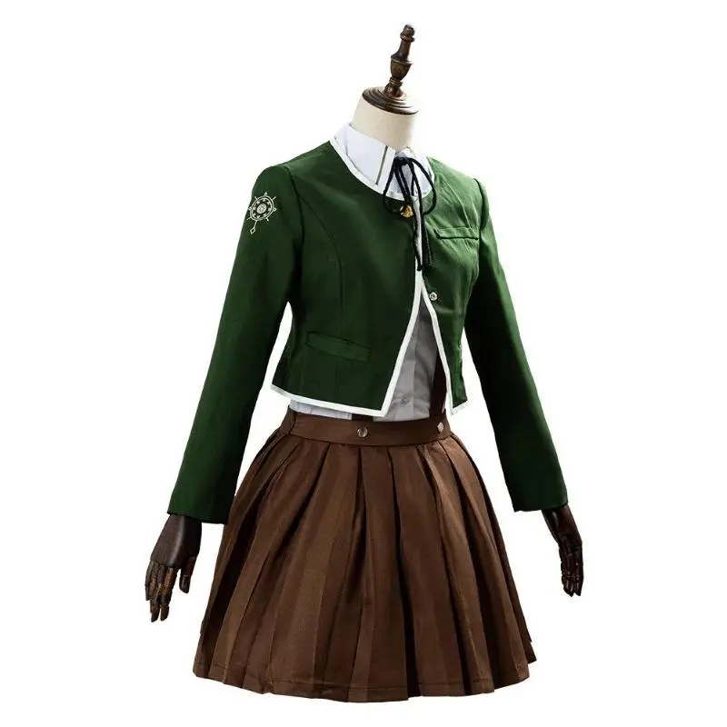 Anime Danganronpa Chihiro Fujisaki Cosplay Costume JK School Uniform Suits Brown Pleated Skirt Set Halloween Costumes for Women