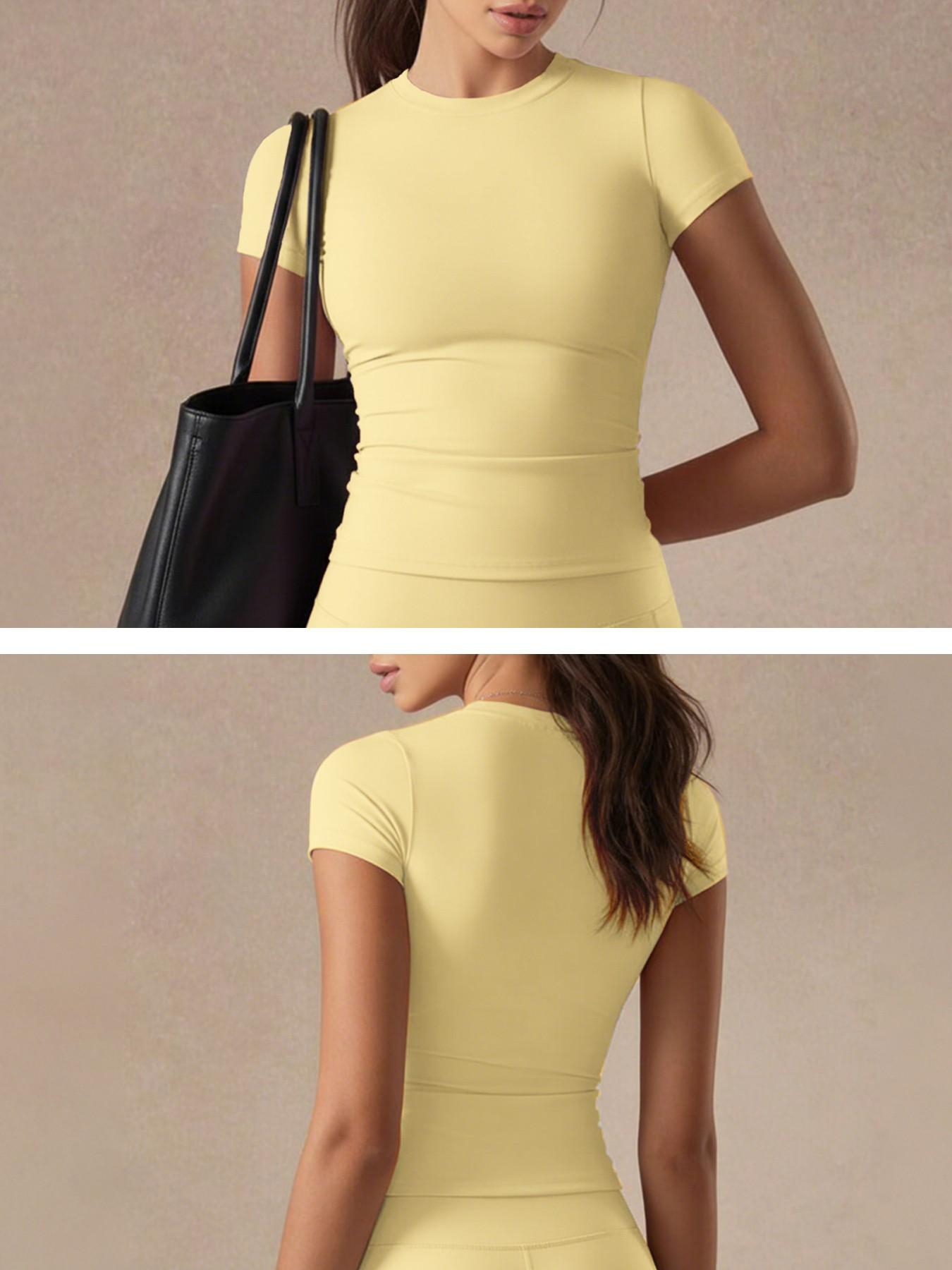 Women's Solid Color Set, Basic Versatile T-Shirt Top, Fashion Multi-Purpose Slimming Hip-Lifting Gym Shorts, Yoga Fitness Gym, All Season Activewear, Athletic Style Activewear