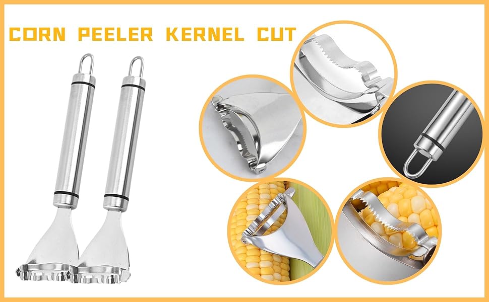2 Counts Set Rustproof Steel Blade for Bulk Corn Processing,Multi Corn Peeler,Commercial-Grade Corn Shucker - Kitchen Cutter Tool Multifunctional Grips with Ergonomic Non-Slip Handle.