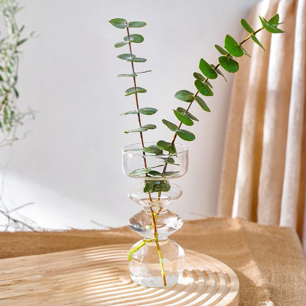 Modern Glass Vase, Hand-Blown Transparent Flower Pot, Unique Shape, Home Desktop Decoration, Water Culture Plant Container, Decorative Vase