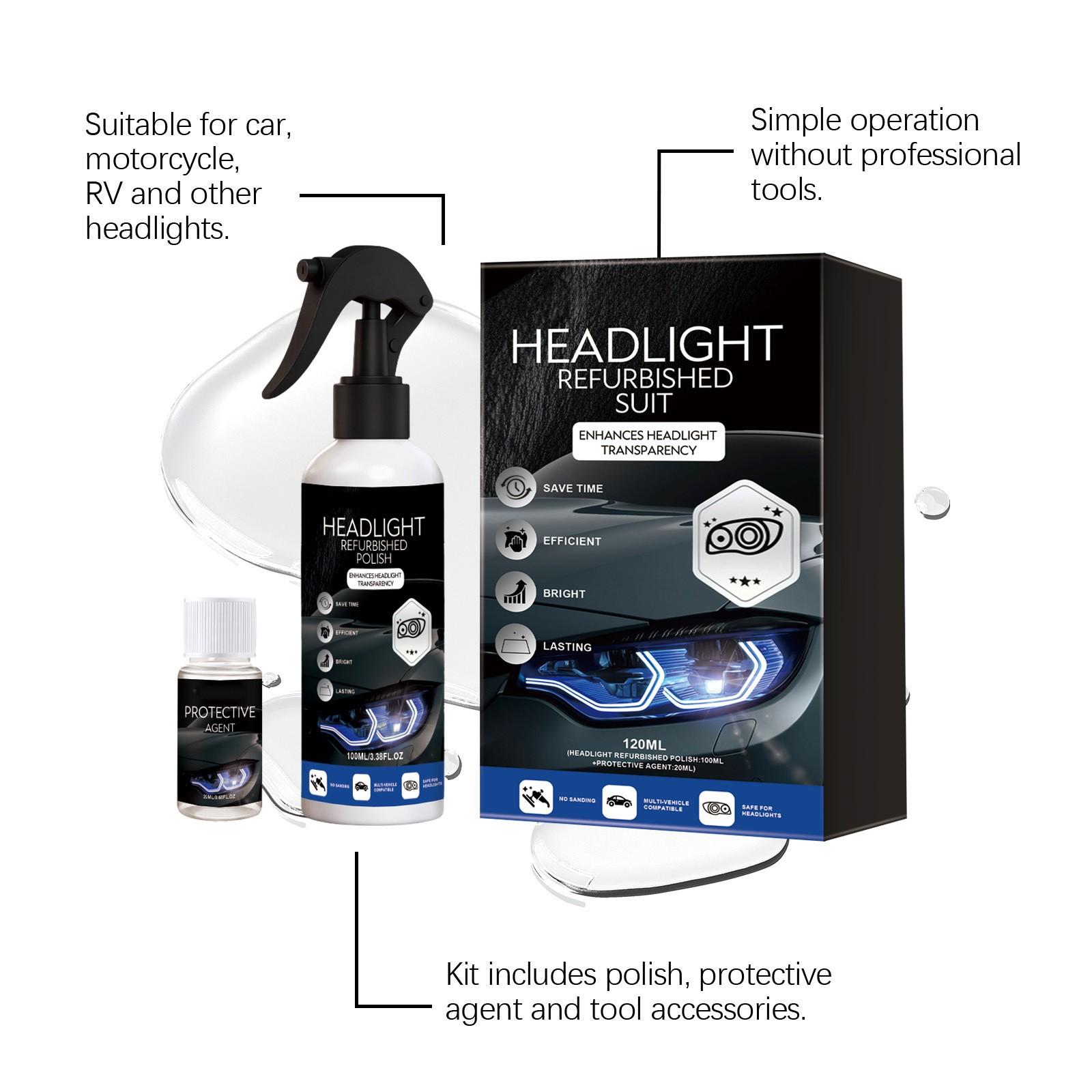 Car Headlight Restoration Kit, Remover, Cleaning Agent, Headlight Polishing Agent, Brightening Care, Auto Accessories, Enhances Visibility, Easy Application