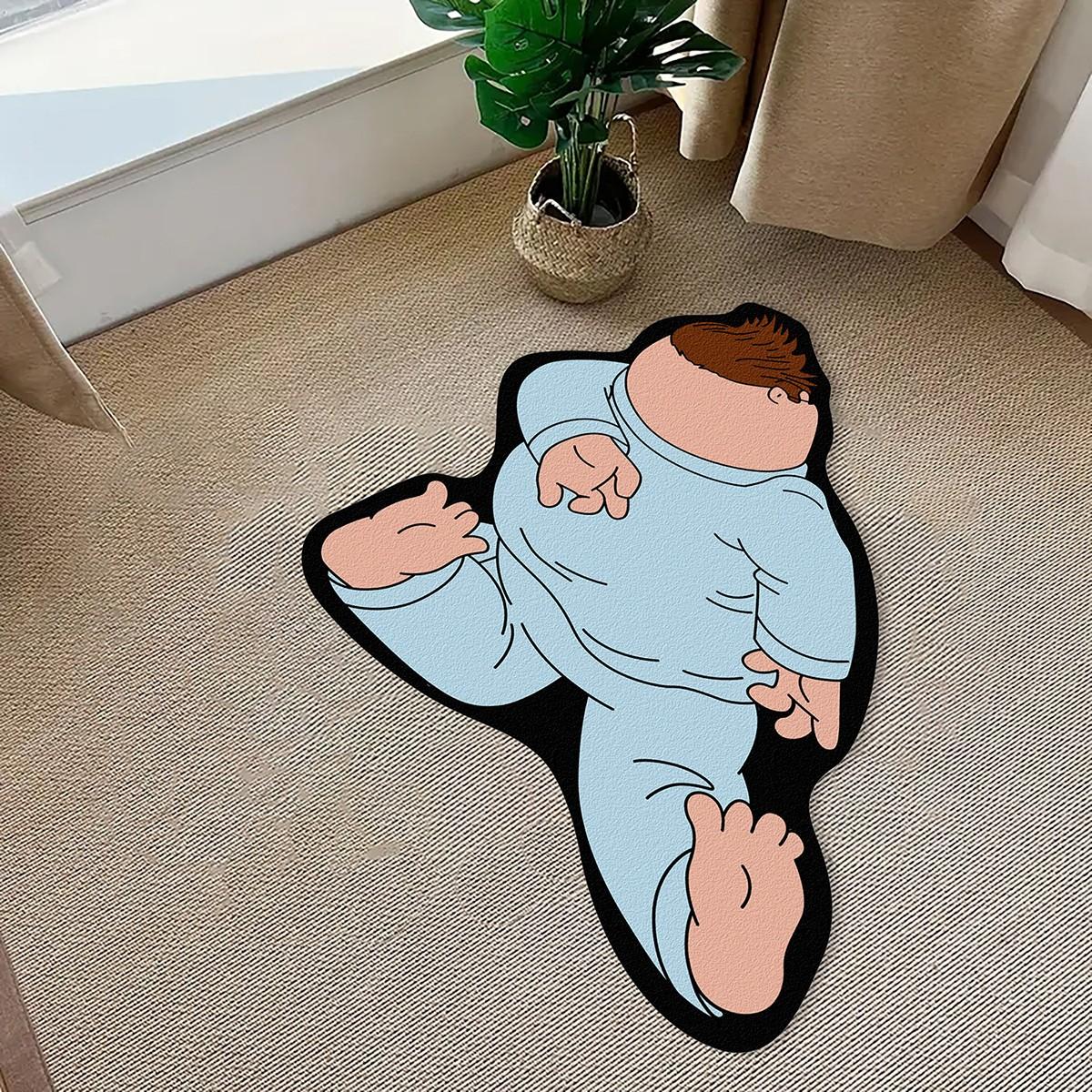 Cartoon Character Rug, Family Guy Peter Funny Cute Plush Soft Fun Decorative Falling Pose Pattern Home Decoration, Non-Slip Washable Rug