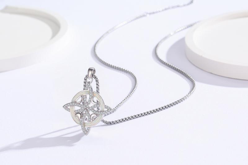 DRINSPER Witches Knot 925 Sterling Silver Pendant Necklace, Witchcraft Jewelry, Nudo De Bruja Plata 925 Amuleto De Proteccion, Wiccan Jewelry Neo-Paganism, Crystal Opal Necklace, Spiritial Protection, Jewelry Accessories Gift for Girls Women