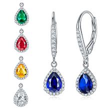 Synthetic Sapphire Earrings for Women, Diamond Drop Dangle Earrings for Women with Lab Created Sapphire, Halo Oval Cut Dangle Earrings, Birthstones Women's Gifts emerald cushion emerald earrings