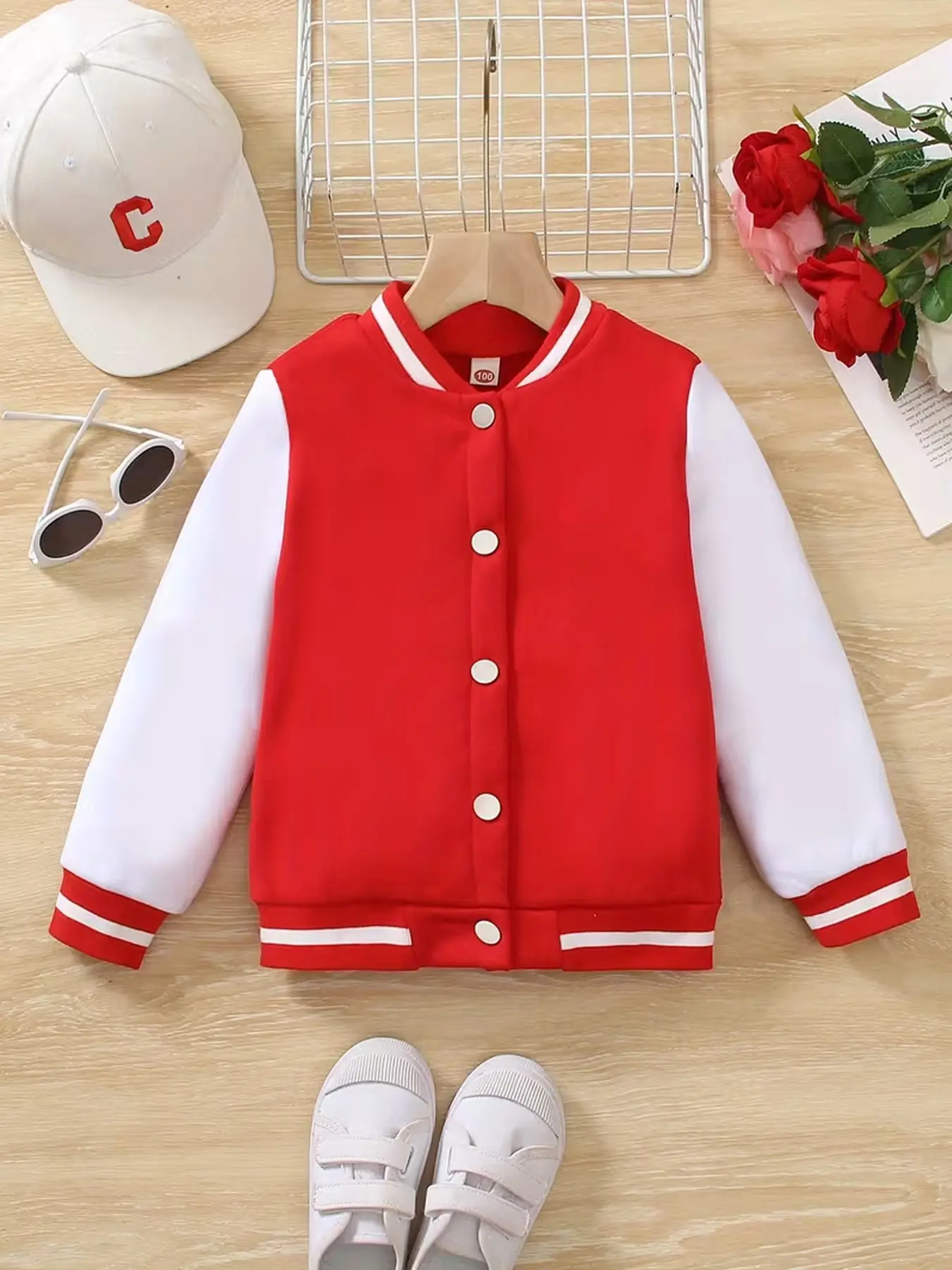 Girls' Autumn Winter Casual Fashion Jacket, Baseball Style, Trendy College Look, Comfortable Outerwear for Kids, Stylish and Warm