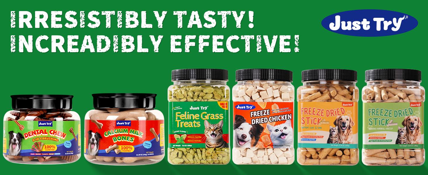 Just Try Cat Treats, Cat Grass Treats, Natural Salmon Flavor Healthy Cat Snacks, Training Biscuits Treats for Cats, Catnip for Cats, Crunchy Fish Shape Adult Cat Snacks, 13.4 oz