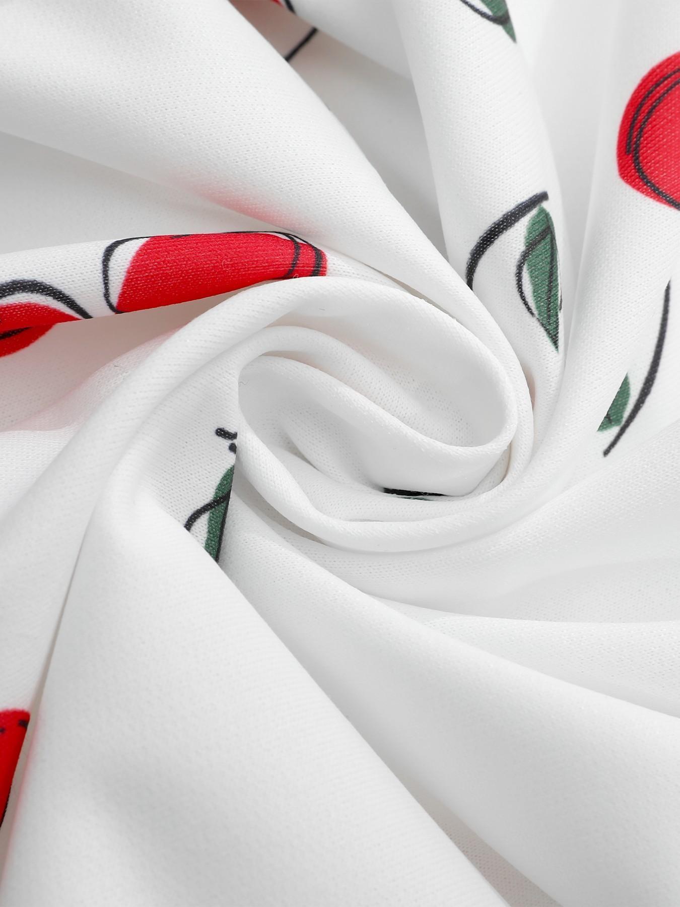 Women's Cherry Print High Waist Wide Leg Pants, Casual Elastic Waist Loose Trousers, Y2K Cute Graphic Bottoms for Daily Wear, Streetwear & Summer Outfits