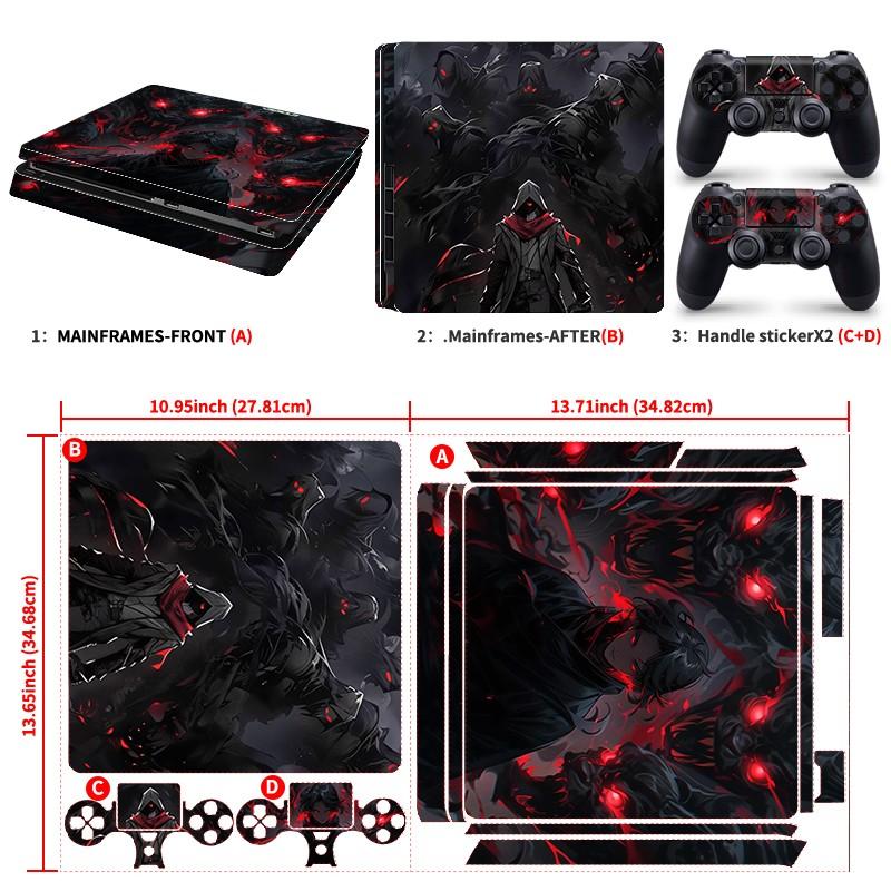 Hooded Wanderer Red Eyes Shadow Creature Dark Fantasy Art Vinyl Skin Cover for PS4 Slim Console and Wireless Controllers, Waterproof, Scratch-Proof & Long Lasting, Removable Without Residue Game Console Decor Sticker