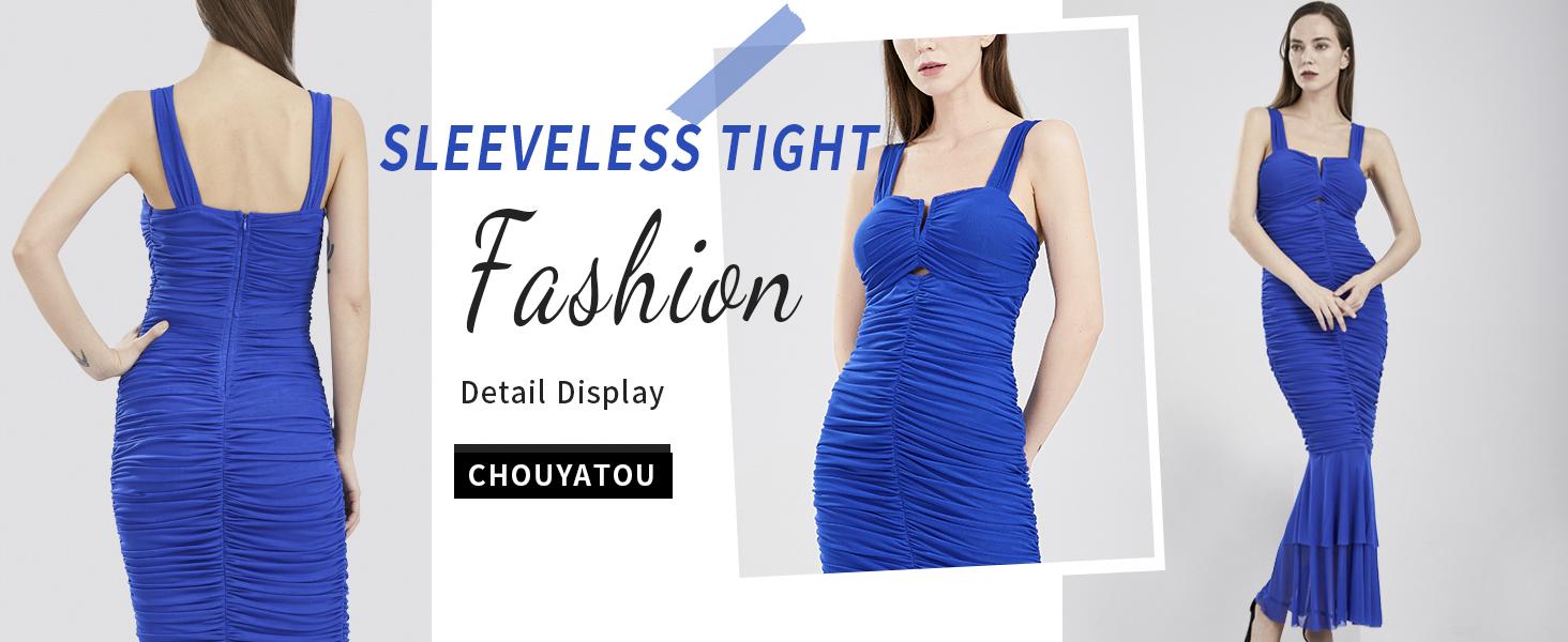 Chouyatou Womens Strenchy Ruched Bodycon Cocktail Party Dress Maxi Mermaid Corset Dress Evening Gown