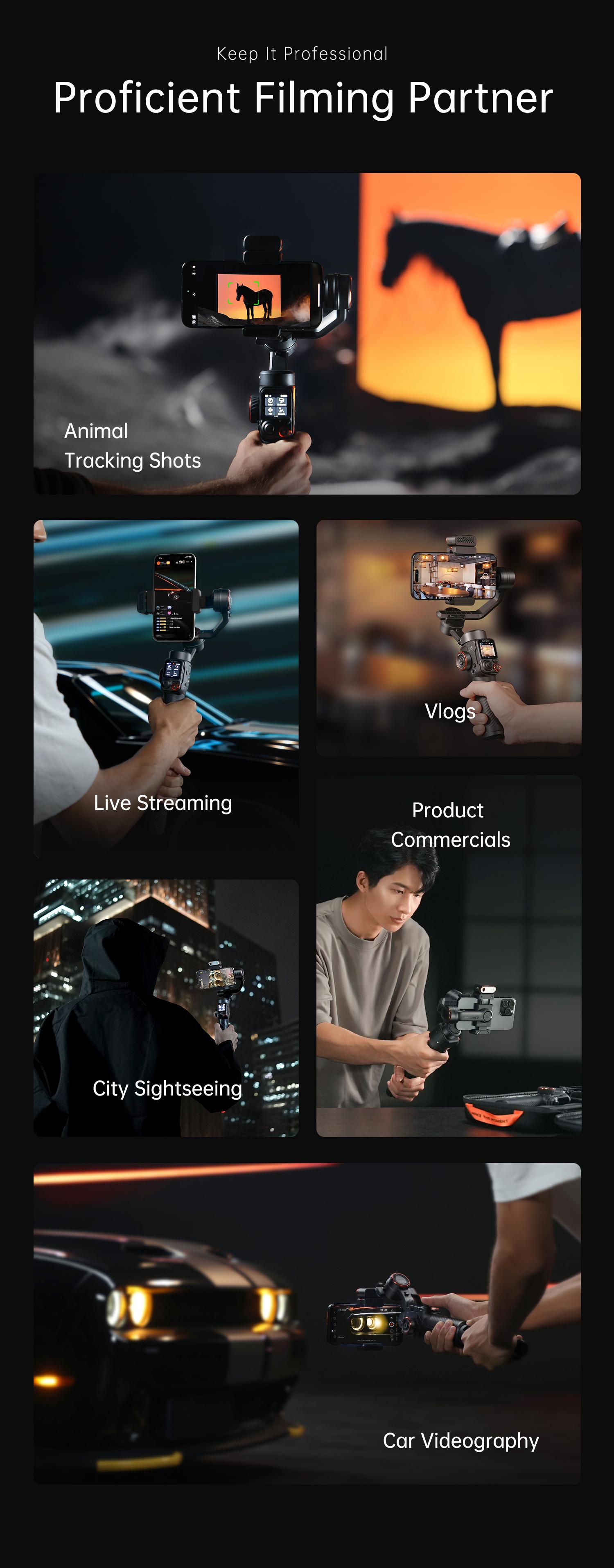 Hohem iSteady M7 AI Tracking Smartphone Gimbal Stabilizer 3-Axis with Magnetic Fill Light/AI Tracking Sensor for iPhone Android with 1/4-inch Color Tochscreen Display,Detachable Remote Controller, Max Payload 500g 2023 Upgraded