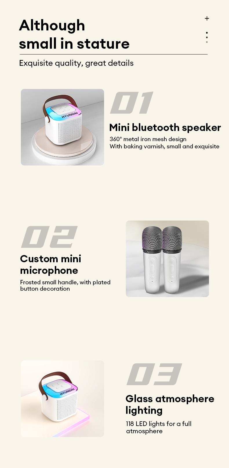 HYUNDAI S13 Portable Wireless Karaoke Bluetooth Speaker With Microphone HIFI Stereo Sound Subwoofers, KTV Speaker Subwoofer With Lighting Effect