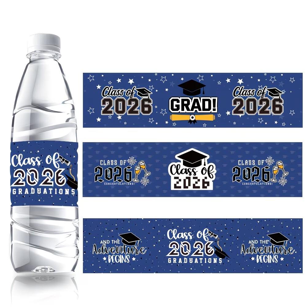 36Pcs Blue Class of 2026 Stickers, 3 Patterns x 12, Graduation Water Bottle Labels with Caps & Diplomas, Perfect for 2026 Graduation Ceremony Decor & Party Favors.