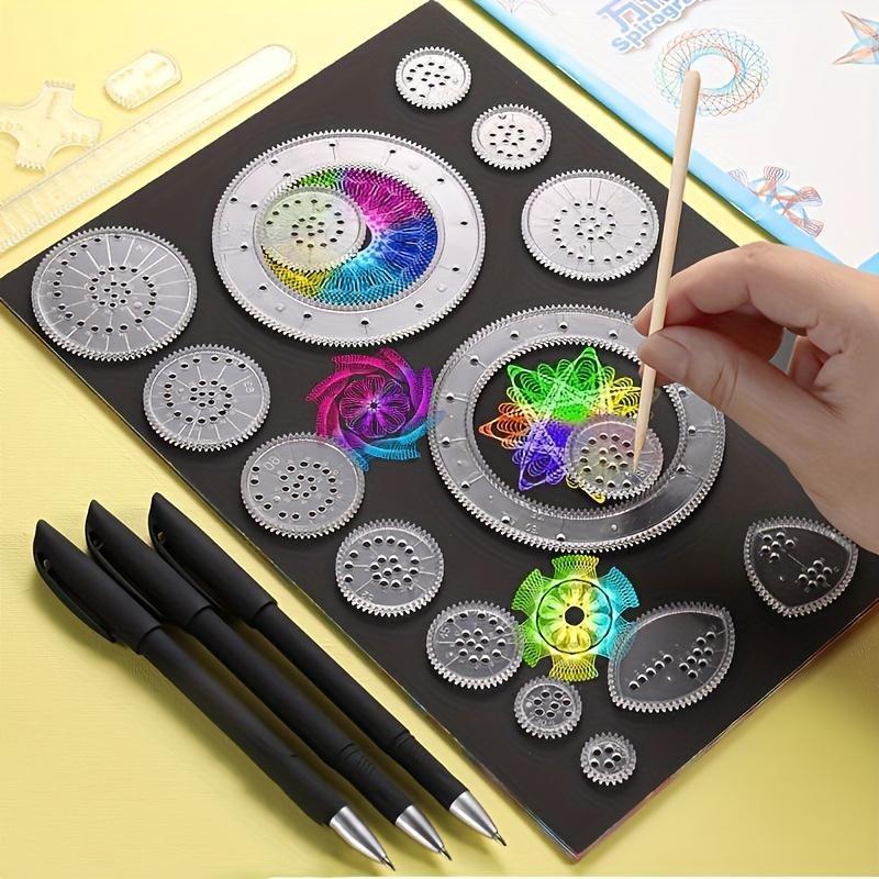 Transformative Drawing Ruler Set, Educational Toy Style Gear Rolling Pattern, Multifunctional Rulers for Flower Spiral Star Shapes