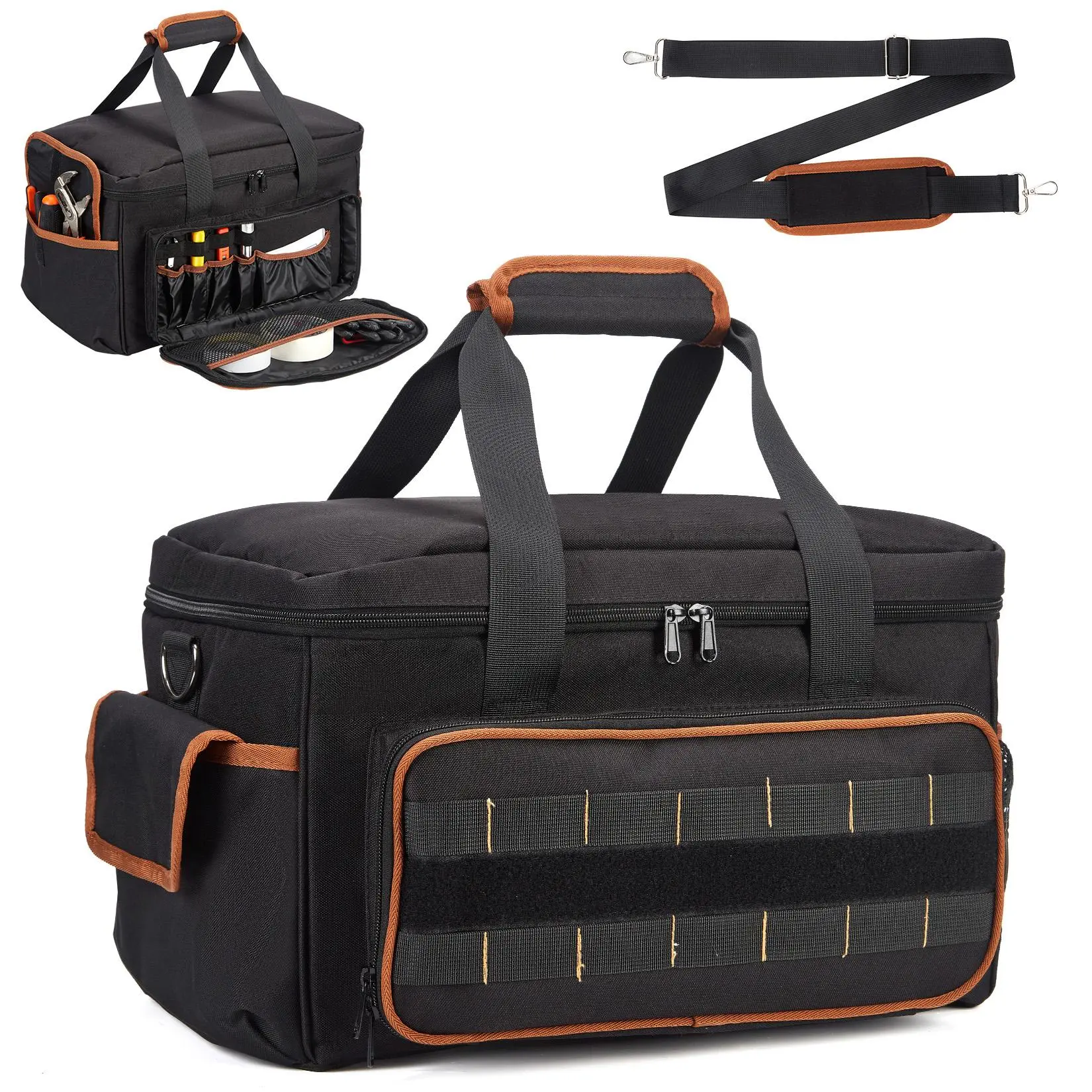 17" Heavy Duty Oxford Fabric Tool Bag - Wide Mouth Storage Organizer with Multiple Pockets, Adjustable Shoulder Strap, Durable Waterproof Storage