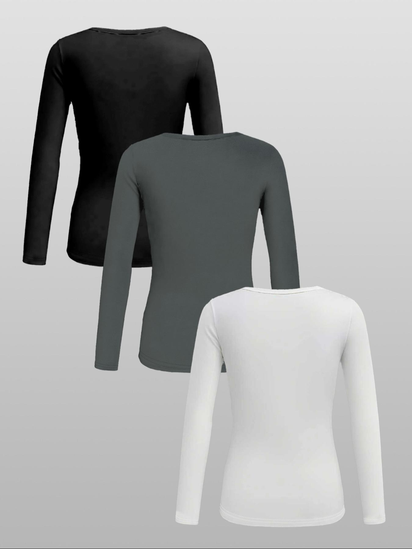 3pcs Autumn And Winter Women'S Casual Fashion Sporty Tee Set, With Multi Button Design, Solid Color Round Neck Long Sleeved Top, Athleisure Wear Set