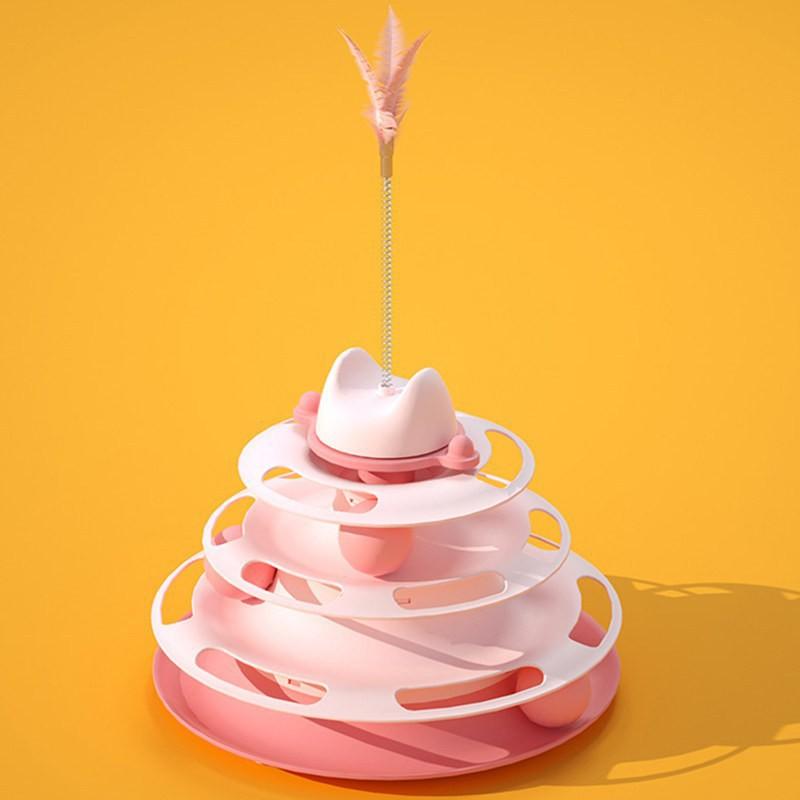 Three-Layer Cat Turntable Toy, Indoor Cat Educational Game Track Tower, Interactive Ball Toy, Three-Color Exercise Game