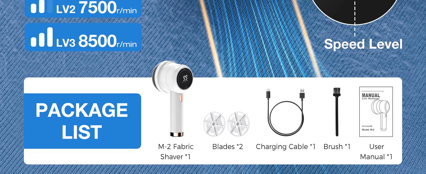 Fabric Shaver, Lint Remover Wireless Rechargeable 6-Leaf Blades 3-Speed LED Display Electric Lint Shaver Portable for Clothes Furniture Sweater Curtain, Fabric-Shaver-Lint-Remover