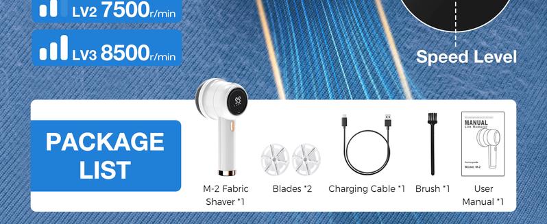 Fabric Shaver, Lint Remover Wireless Rechargeable 6-Leaf Blades 3-Speed LED Display Electric Lint Shaver Portable for Clothes Furniture Sweater Curtain, Fabric-Shaver-Lint-Remover
