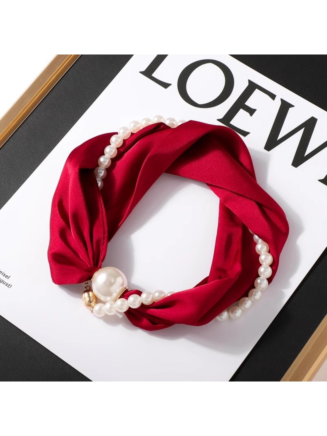 Spring and summer light and thin long decorative scarf for women, magnetic suction imitation pearl buckle neck collar, commuting shirt with neck protection scarf, Fashion Neck Shawl