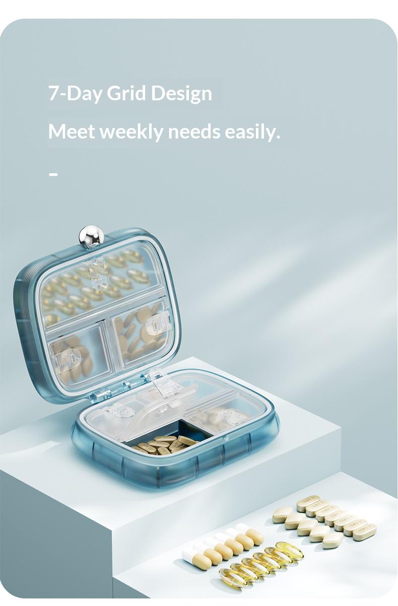 Portable small pill box for daily medication, sealed and moisture-proof, suitable for carrying with you, transparent pill box for use seven days a week