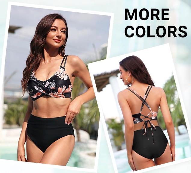 Holipick Women High Waisted Bikini Set Two Piece Swimsuits Push up Wrap Swim Suits Top Tummy Control Bathing Suit Bottom