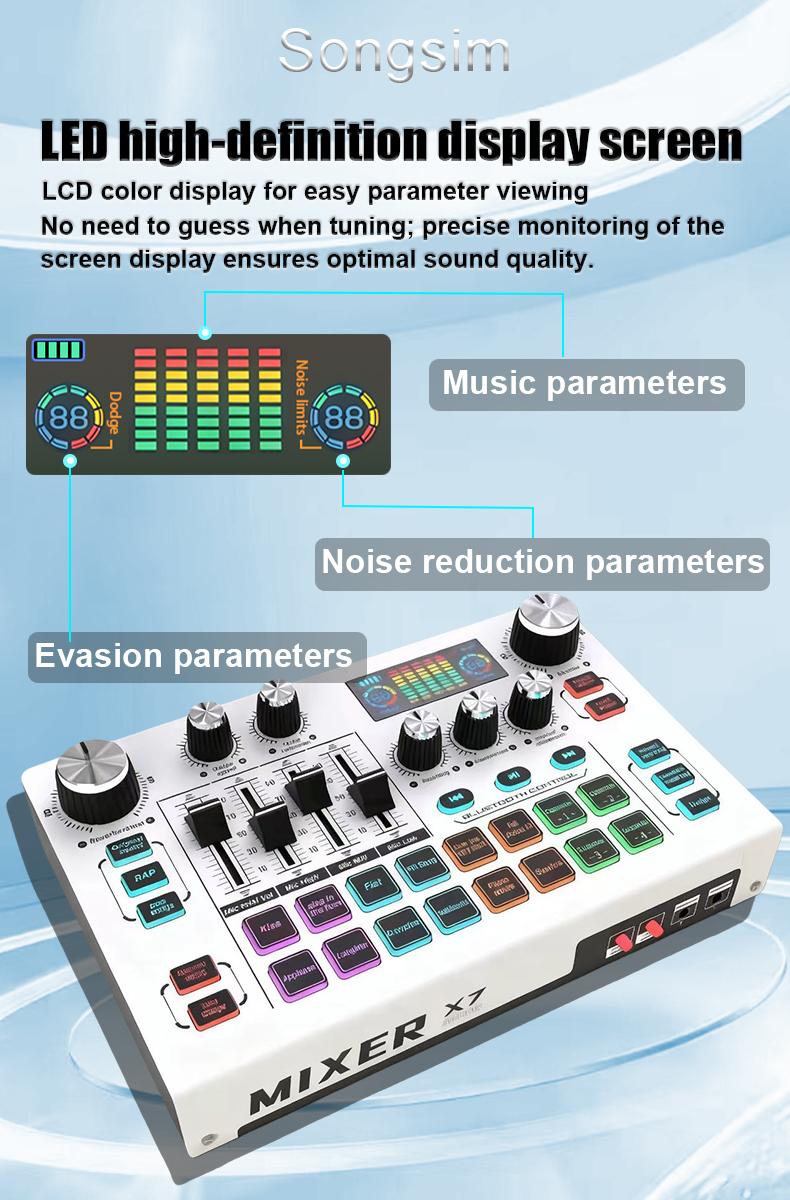 X7 Professional Streaming Sound Card, Mixer Sound Card, Full Metal Body, 48v Phantom Power, Clear No Noise, High-Quality Audio Recording & Output