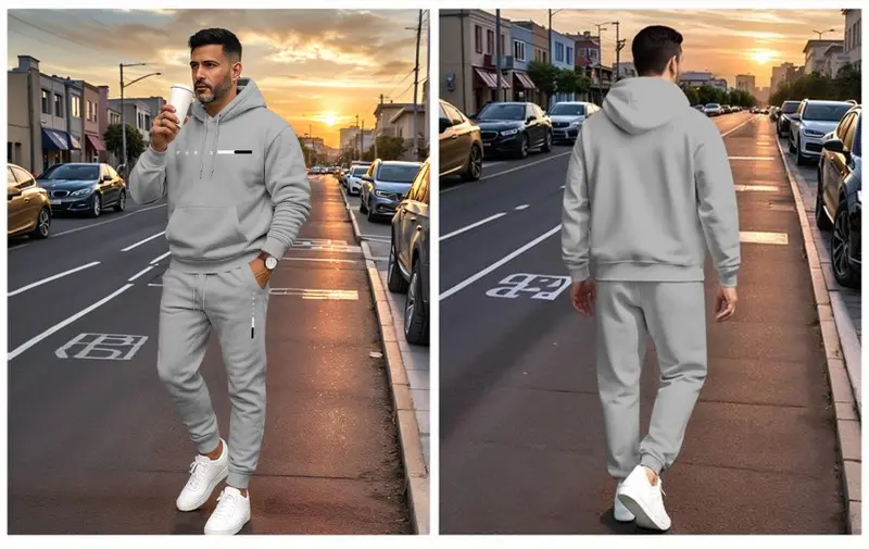 Men's Paris Letter Printed Hoodie and Drawstring Sweatpants Set, Menswear, Casual Athletic Long Sleeve Hooded Jacket & Trousers for Fall & Winter, Men's Clothing for Daily Wear, Sportswear Indoor Outdoor, Tracksuit, Athleisure Summer Clothes,sohochic