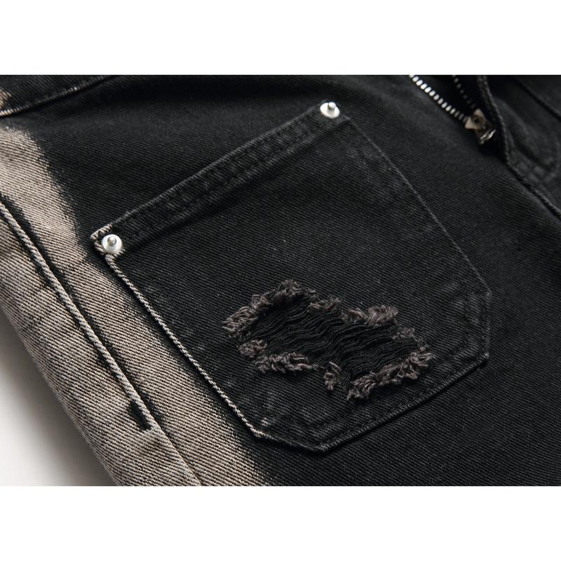 Boy's Embroidered Skinny Jeans Slim Fit Ripped Destroyed Distressed Fashion Denim Pants Black Jeans