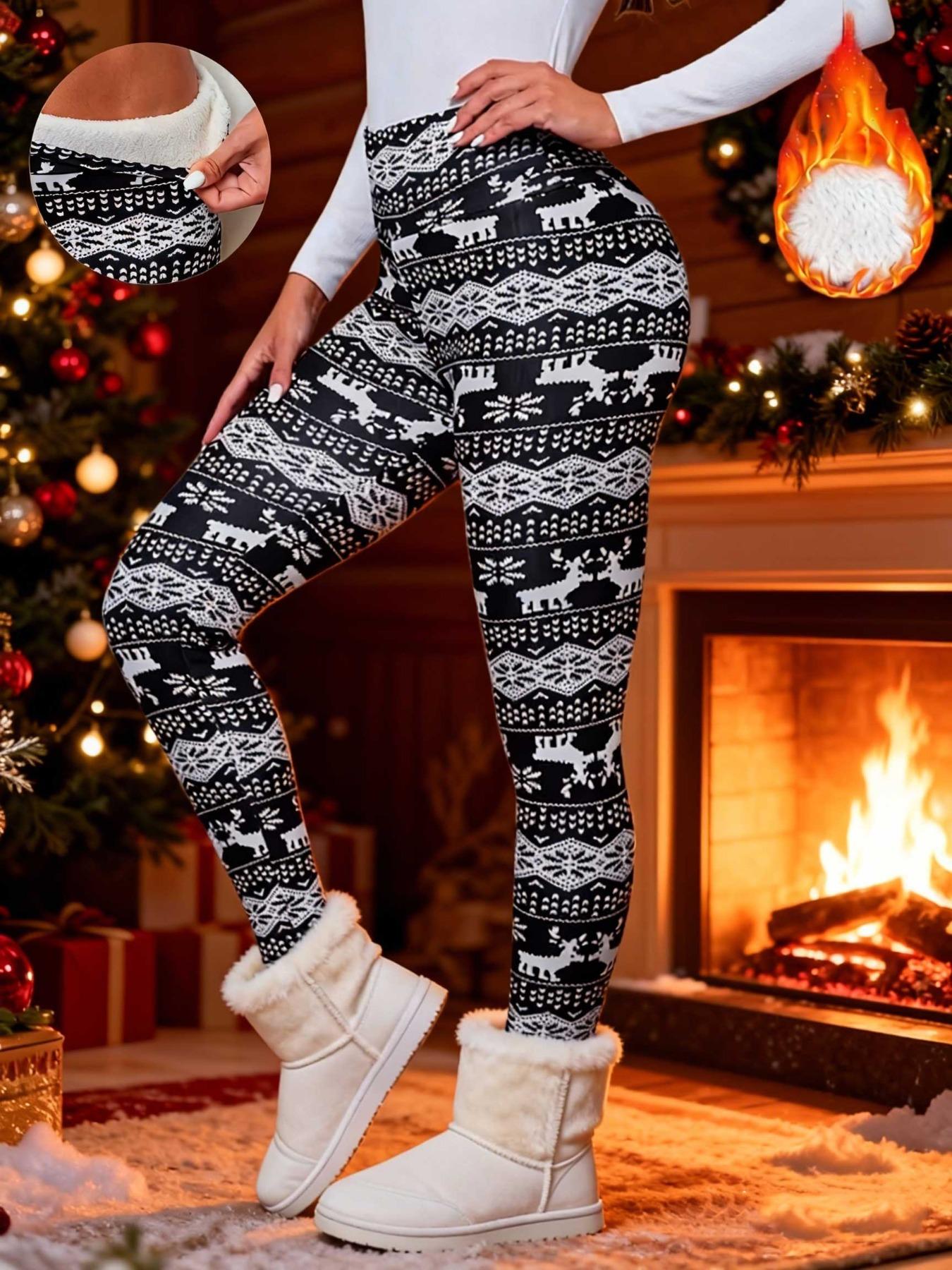 Women's Winter High Waist Plaid Fleece Lined Pants, Elastic Warm Lamb Velvet Nine-Point Leggings, Casual Fashion S-Xxl