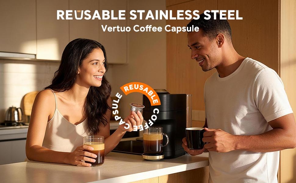 Reusable Capsule for Nespresso Vertuo Plus/next/pop, Delonghi Env135/env150, Stainless Steel, Refillable, Includes Silicone Lid Reusable Capsule for Nespresso Vertuo Plus/next/pop, Delonghi Env135/env150, Stainless Steel, Refillable, Includes Silicone Lid