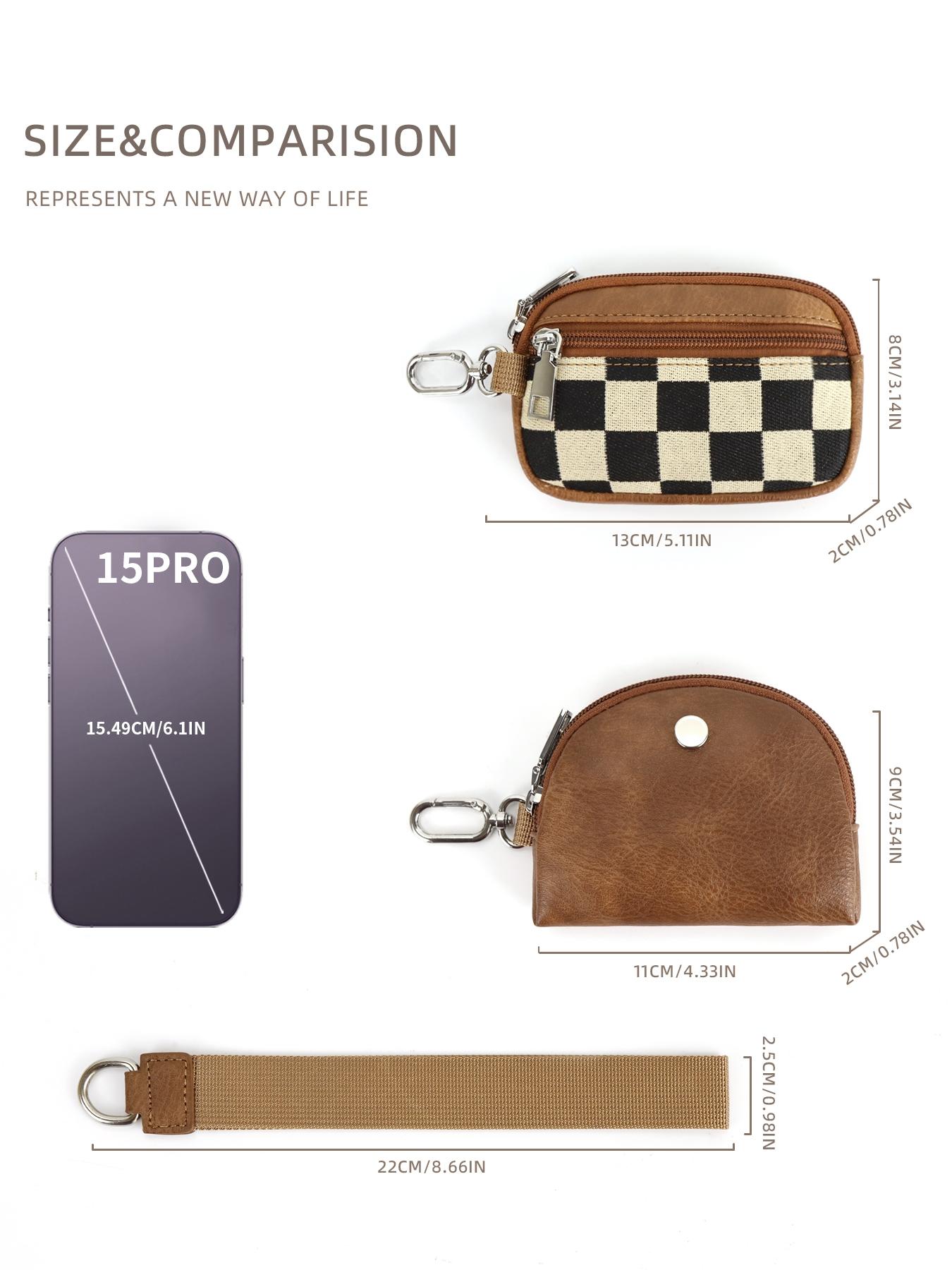 Women's Checkered Pattern Zipper Short Wallet with Detachable Keychain, Casual Versatile 2 in 1 Wristlet Wallet, Trendy All-match Card Holder for Daily Use, Credit Card Holder