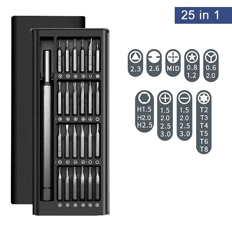 25-In-1 Precision Screwdriver Set, 24 Multi-Function Bits, Mini Portable, Small Repair Tool Kit, for Electronics, Phone, Computer, Camera, Screwdriver Combo