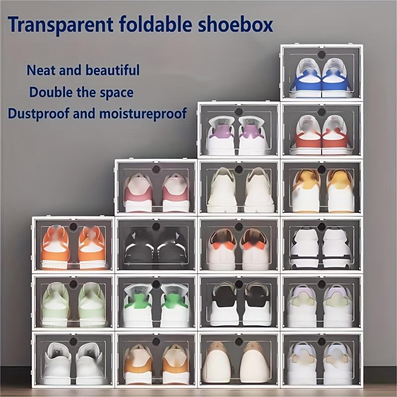 12 Pcs Clear Shoe Boxes, Space-Saving Shoe Organizer, Foldable & Stackable Storage Containers, Dustproof Transparent Shoe Organizers with Dividers for Shoe Store, Dorm, Bedroom, Home, Entryway, Closet Organization, Easy Storage & Portable