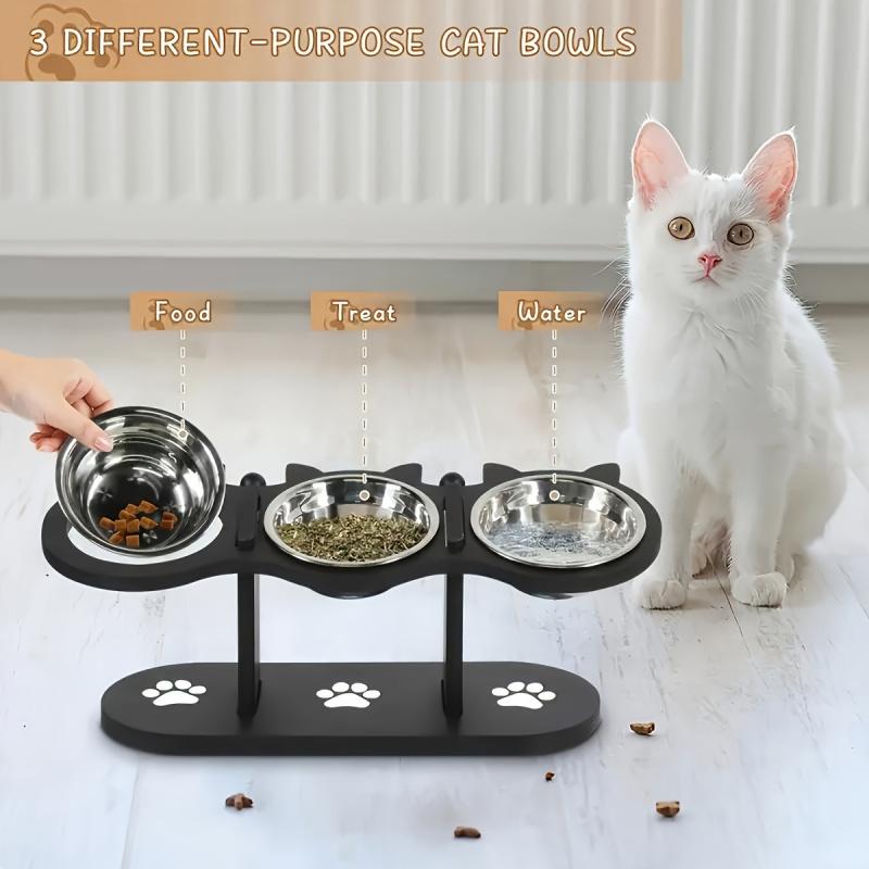 Adjustable 15 Degree Tilt Cat Bowl, 1 Set 3 Bowls Detachable Pet Feeder, Pet Supplies for Indoor Outdoor Use, Cat and Dog Accessories