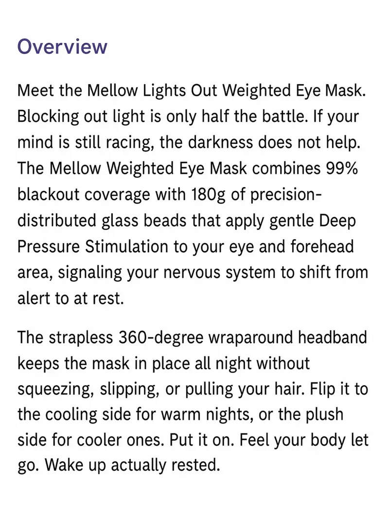 Mellow Sleep | Lights Out Weighted Eye Mask – Strapless 360° Wraparound Sleep Mask, Deep Pressure Relaxation Eye Mask for Better Sleep, Soft Comfortable Light Blocking Eye Mask for Travel, Naps & Stress Relief
