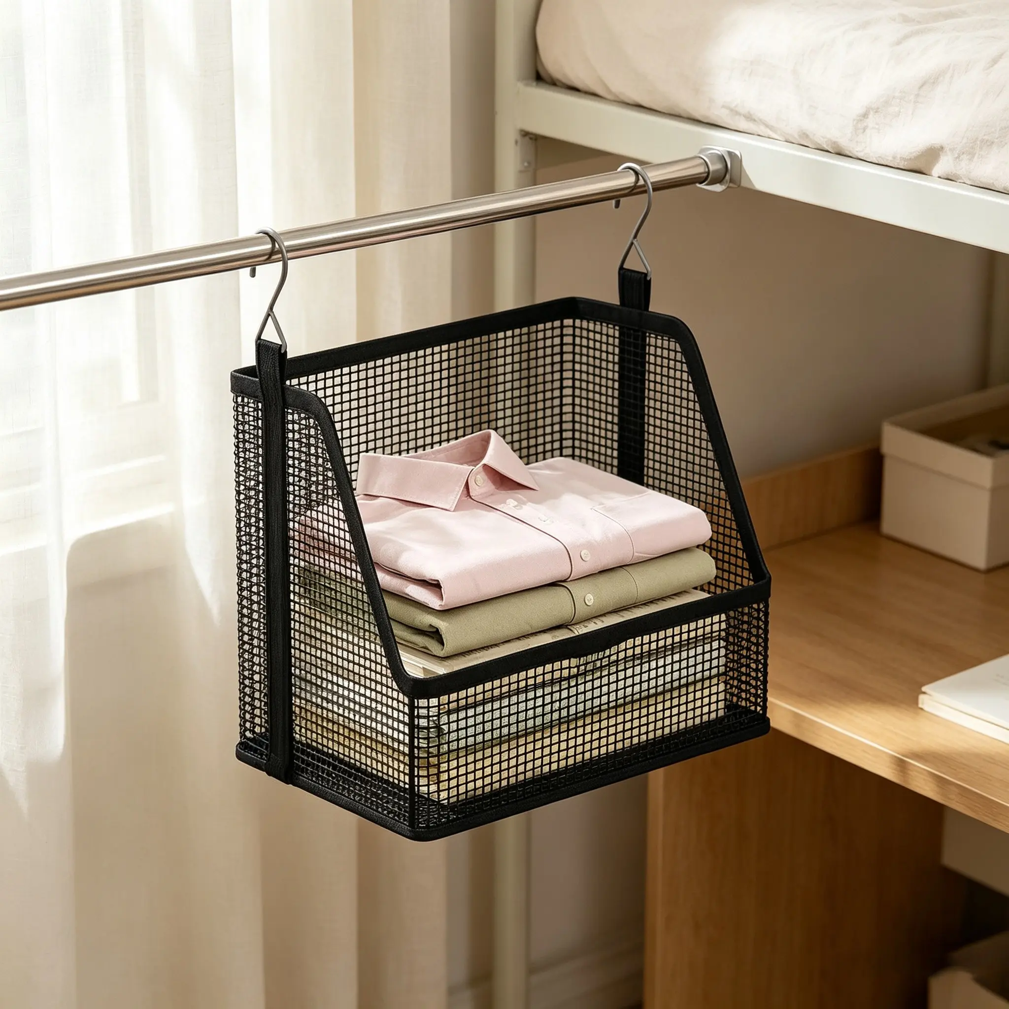 Stackable Hanging Storage Baskets, Mesh Organizer, PVC Material, Space-Saving Closet Rack, Dorm Room Essential, Back-To-School Season