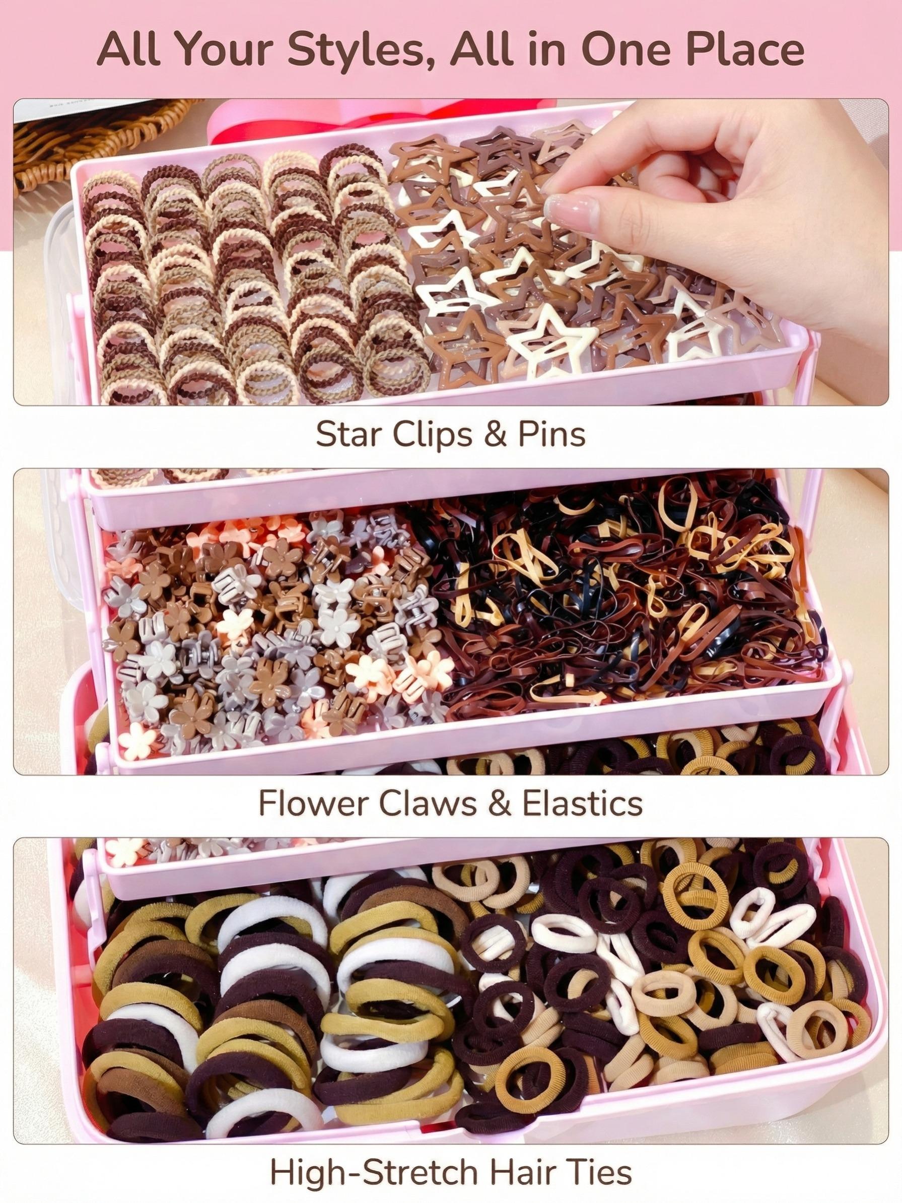 1011pcs Luxury Hair Accessory Gift Set, Includes Star Clips, Small Clamps, Elastic Bands, Portable Storage Box, Ideal for Girls, Gifts, Ladies