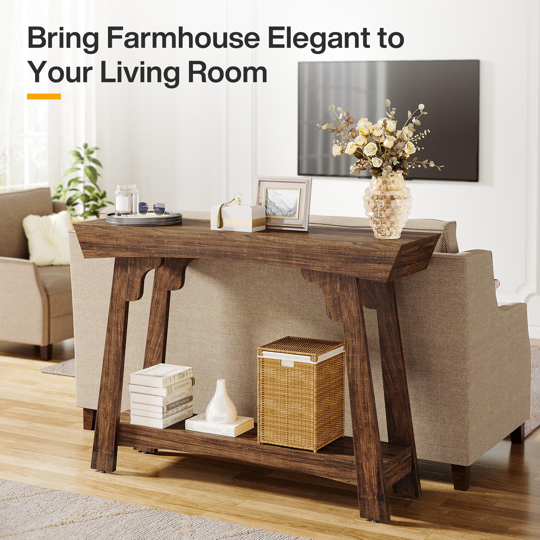 TRIBEWOOD 41.3" Wood Console Table, 2-Tier Entryway Table with Storage Shelf, Farmhouse Narrow Sofa Table Behind Couch for Living Room, Foyer, Hallway TRIBEWOOD 41.3" Wood Console Table, 2-Tier Entryway Table with Storage Shelf, Farmhouse Narrow Sofa Table Behind Couch for Living Room, Foyer, Hallway