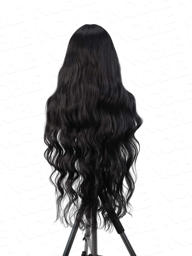 Noble 36 Inch Body Wave T Lace Front Wig Synthetic Hair Wig for Women High Quality Comfortable Wig Cap Natural Black Color Long Thin Hair