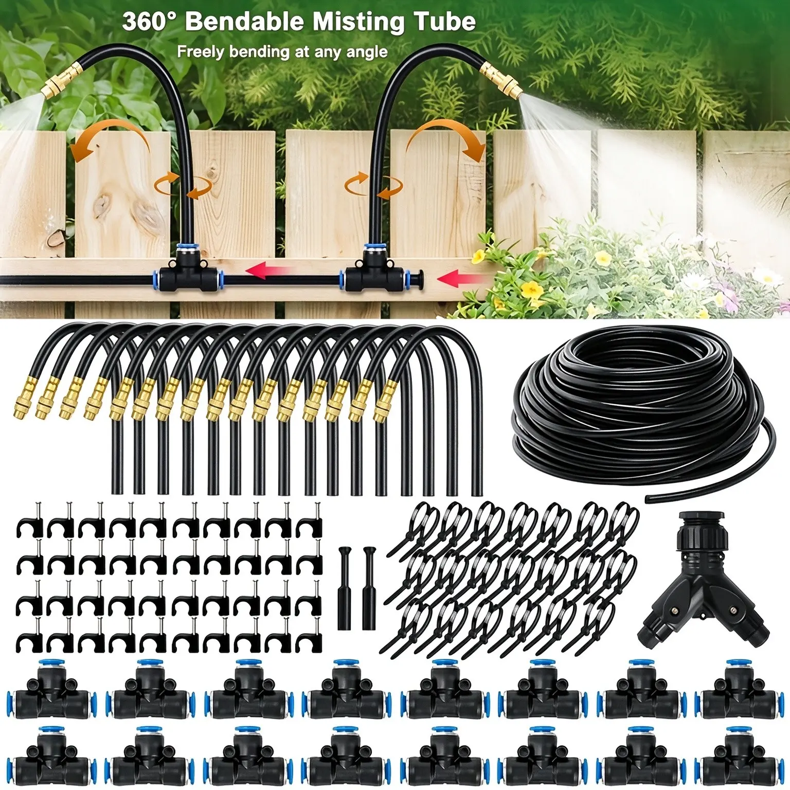 Automatic Irrigation Kit, Universal Spray Kit with Brass Nozzles, Leak-Proof Design, No Electricity Required, Ideal for Greenhouses and Lawns