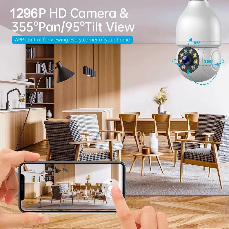 Dual-Band WiFi Smart Light Bulb Security Camera Wireless Indoor Outdoor, 2K HD Surveillanc Home Camera, 360° Color Night Vision Waterproof Surveillance