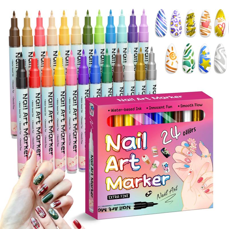 Nail Markers For Nail Art, 12/24 Colors Nail Art Pens Set, Nail Art Kit, Diy Nail Art Marker, 3d Nail Polish Pens, Dry Nail Art Nail, For Art Drawing Painting Point Dotting Manicure Tools Nail Design