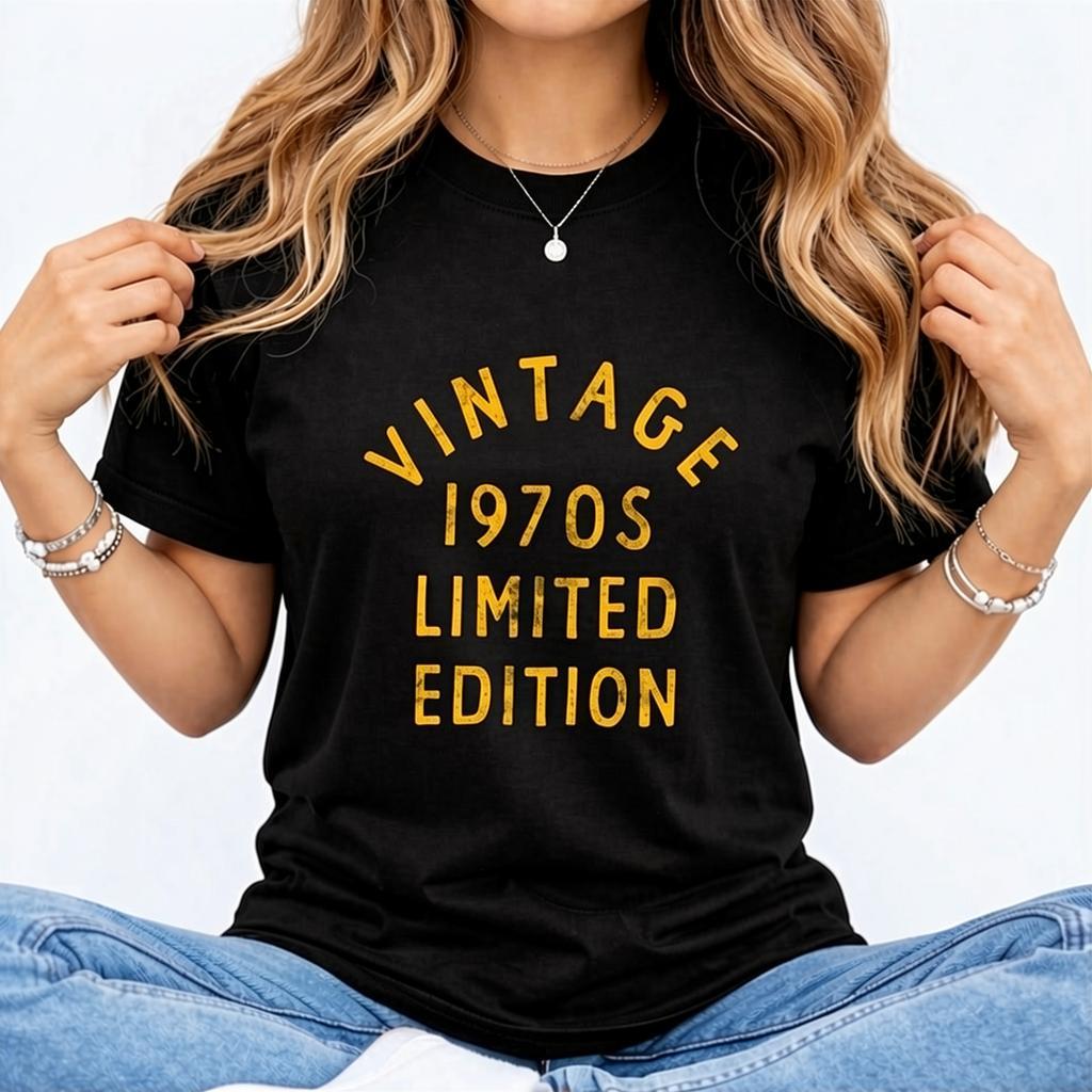 Womens Vintage 1970s Limited Edition T Shirt Funny Cool 1970 Theme Classic Tee for Ladies Funny Womens T Shirts Cute Vintage Fashion Casual Ladies T-Shirt Gift Funny Vintage Top Women's Novelty Tees Navy