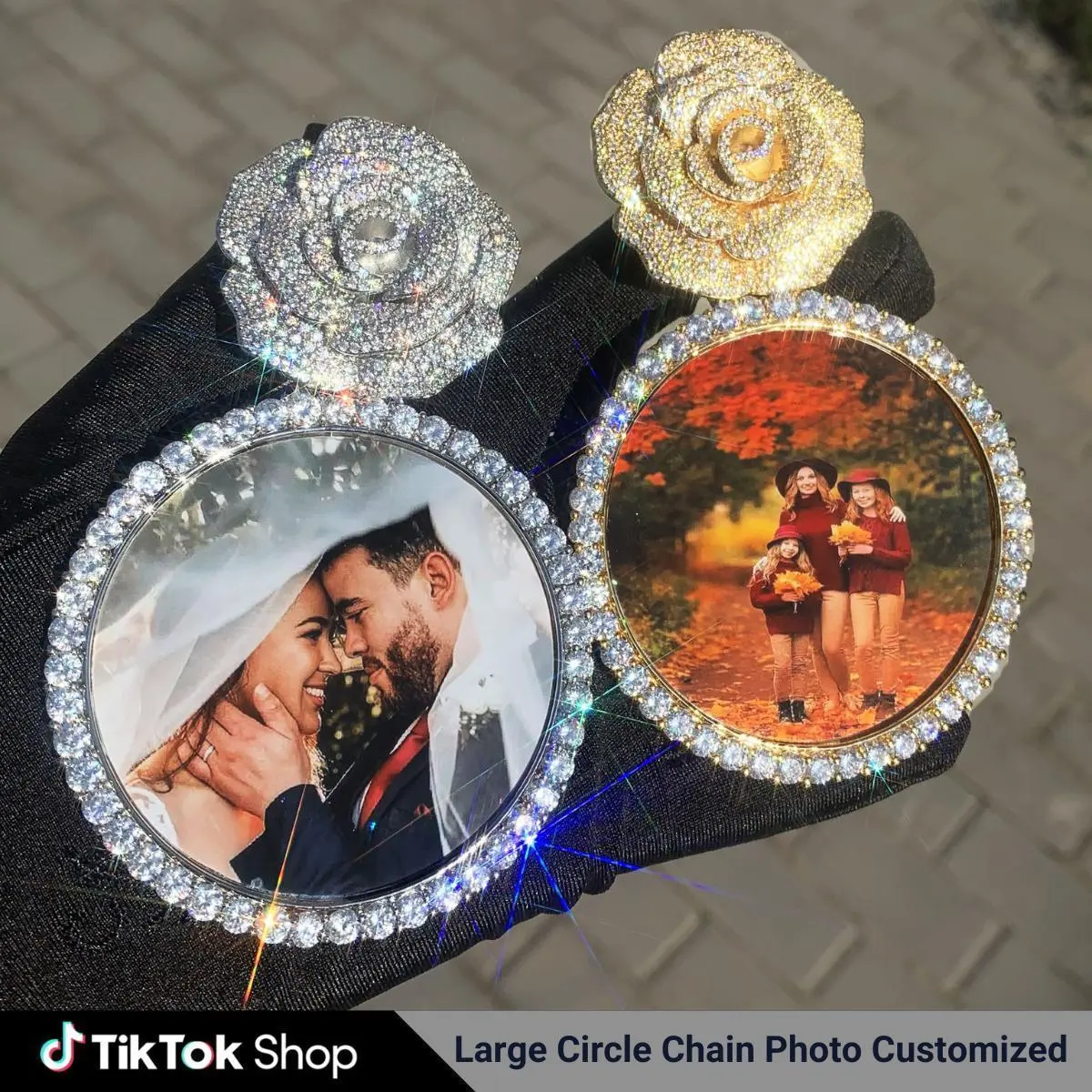 [ICE HUE] 18K Gold Vacuum Plated Copper Statement Necklace with 5A+ Sri Lanka Zircon, Personalized Large Oversize Photo Rose Flower Pendant, Hip Hop Jewelry for Women, Mens Jewelry Necklace, Womens Gifts, Daily Wear Luxury Costume Accessory