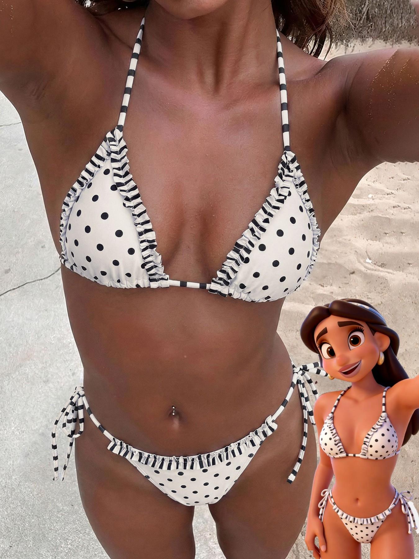 Two-piece Set Women's Gingham  Print Bikini Set, Casual Fashion Chic Swim Top & Swim Bottom Set for Beach Holiday Vacation, Ladies Swimsuit for All Seasons